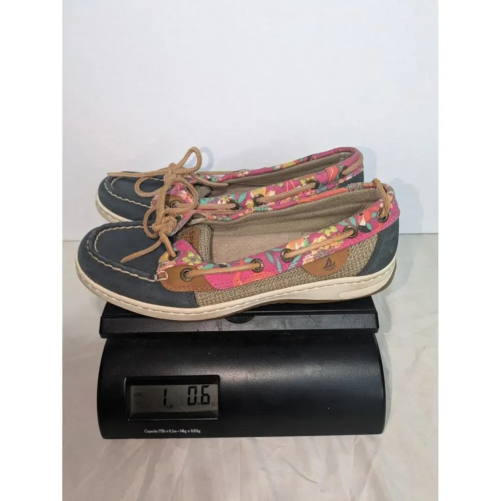 Sperry Womens 6M Top-Sider Boat Shoes Floral Accent Navy Blue Deck Shoes Loafers